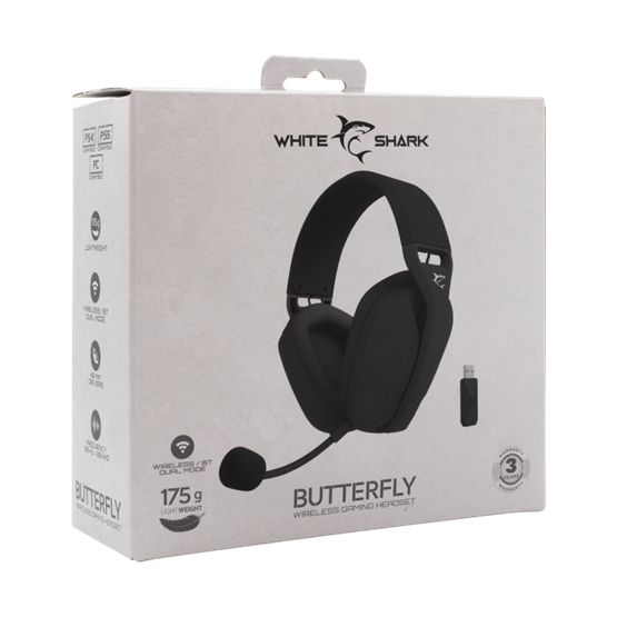 HDP White Shark GH-2442B BUTTERFLY vezeték nélküli gamer fejhallgató mikrofonnal - fekete - Image 8