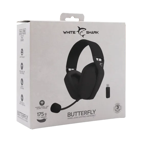 HDP White Shark GH-2442B BUTTERFLY vezeték nélküli gamer fejhallgató mikrofonnal - fekete - Image 8