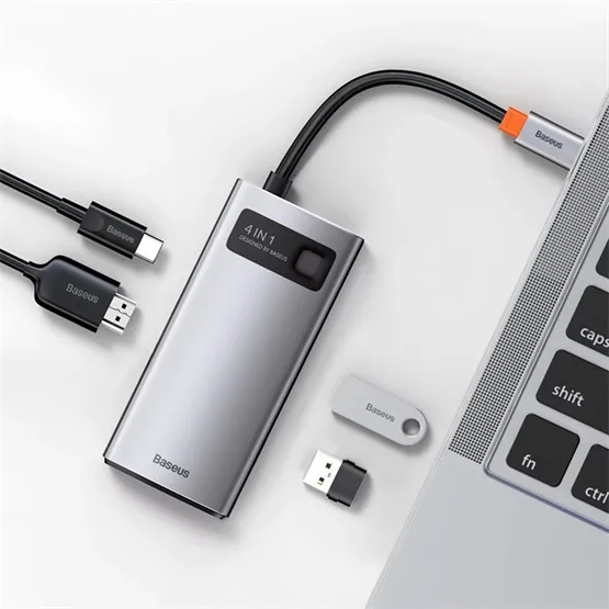 Baseus Metal Gleam 4-in-1 USB Type-C HUB dokkoló állomás, szürke - Image 5