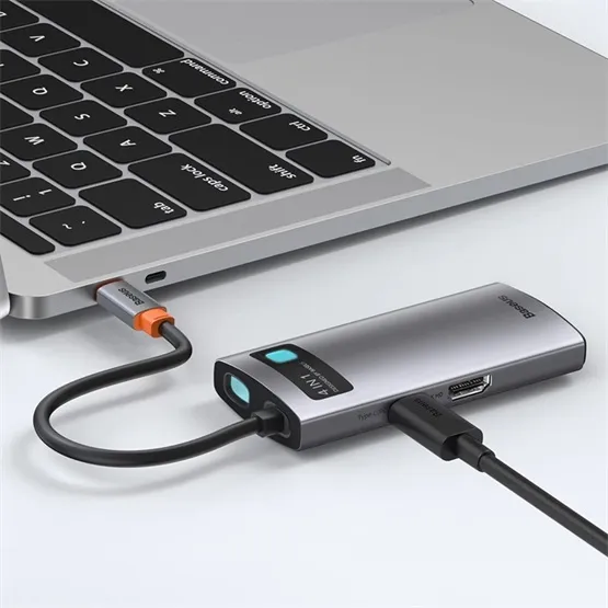 Baseus Metal Gleam 4-in-1 USB Type-C HUB dokkoló állomás, szürke - Image 6