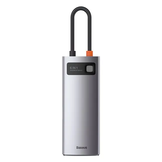 Baseus Metal Gleam 6-in-1 USB Type-C HUB dokkoló állomás, szürke