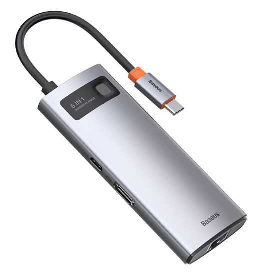 HUB Baseus Metal Gleam 6-in-1 USB Type-C HUB dokkoló állomás, szürke - Image 3