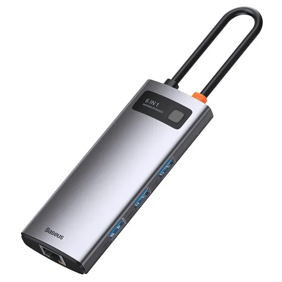 Baseus Metal Gleam 6-in-1 USB Type-C HUB dokkoló állomás, szürke - Image 4