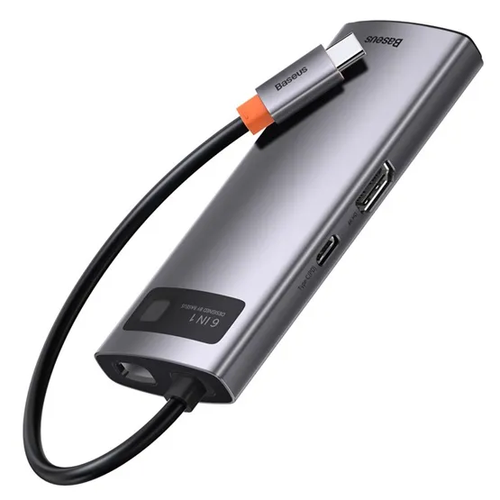 Baseus Metal Gleam 6-in-1 USB Type-C HUB dokkoló állomás, szürke - Image 5