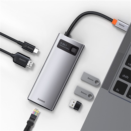 HUB Baseus Metal Gleam 6-in-1 USB Type-C HUB dokkoló állomás, szürke - Image 6