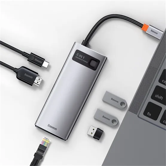 Baseus Metal Gleam 6-in-1 USB Type-C HUB dokkoló állomás, szürke - Image 6
