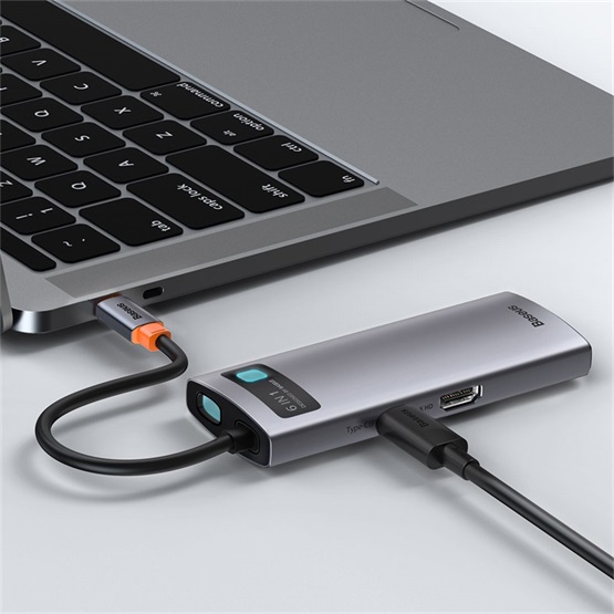 HUB Baseus Metal Gleam 6-in-1 USB Type-C HUB dokkoló állomás, szürke - Image 7