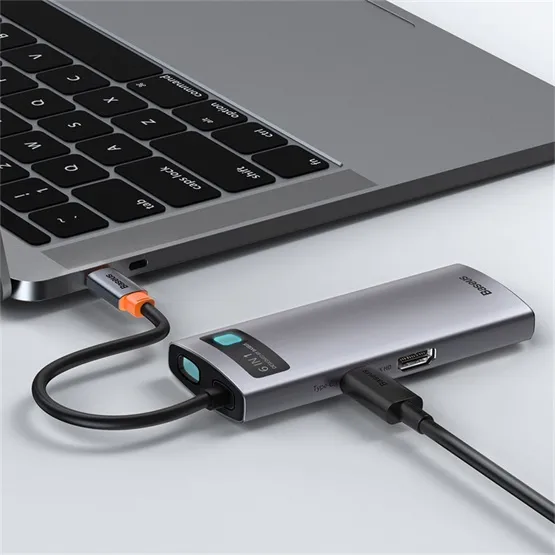 Baseus Metal Gleam 6-in-1 USB Type-C HUB dokkoló állomás, szürke - Image 7