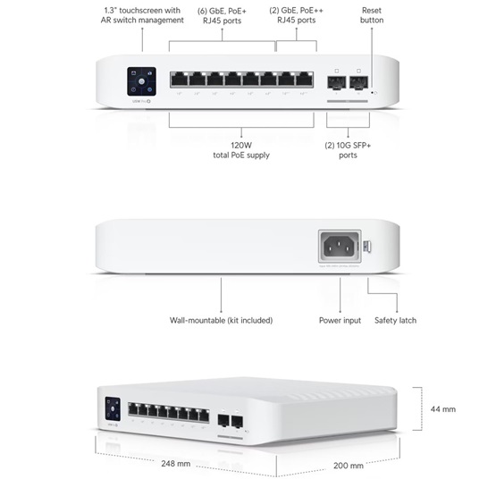 Ubiquiti UniFi Switch Gen2, 8x gigabit RJ45 port, 2xSFP+, 8x 802.3af/at PoE, max.120W - Image 2