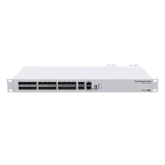MikroTik CRS326-24S+2Q+RM rackbe szerelhető switch, 24xSFP+ foglalat, 2xQSFP+ 40 Gbit foglalat, redundáns táp