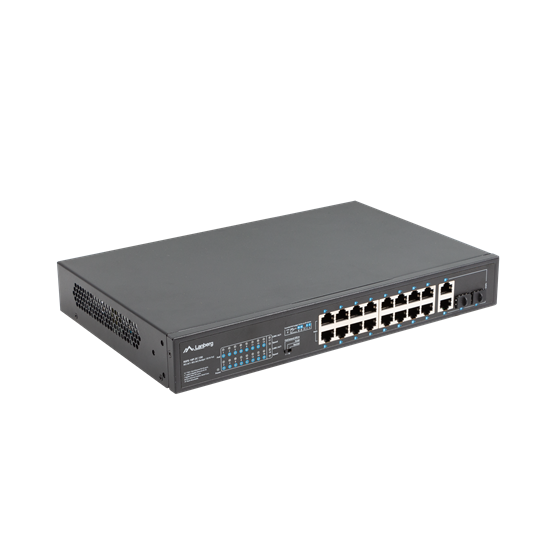 Lanberg Switch menedzsment nélküli, 16x 100Mb PoE+/ 2x 1GB/1X SFP, 10", 19" rackes (150W) - Image 3