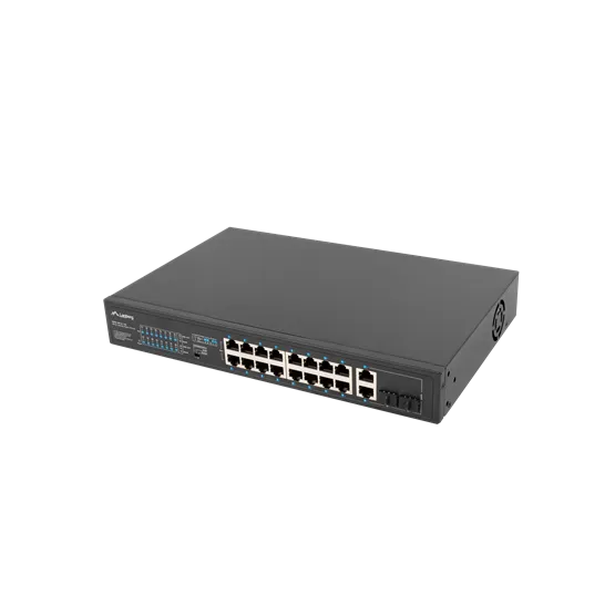 Lanberg Switch menedzsment nélküli, 16x 100Mb PoE+/ 2x 1GB/1X SFP, 10", 19" rackes (150W) - Image 4