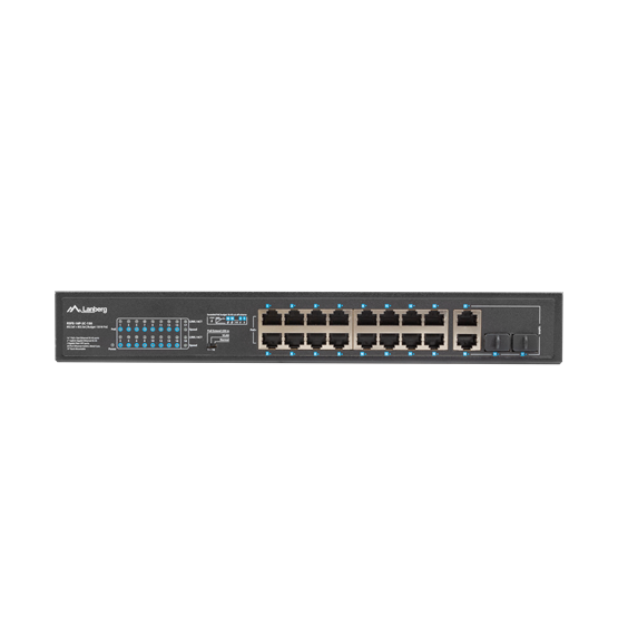 Lanberg Switch menedzsment nélküli, 16x 100Mb PoE+/ 2x 1GB/1X SFP, 10", 19" rackes (150W) - Image 5