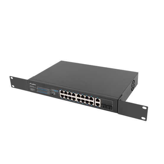 Lanberg Switch menedzsment nélküli, 16x 100Mb PoE+/ 2x 1GB/1X SFP, 10", 19" rackes (150W) - Image 6