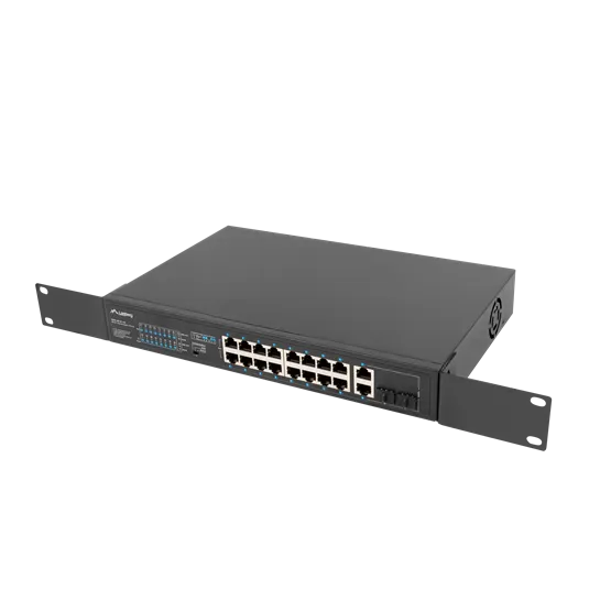 Lanberg Switch menedzsment nélküli, 16x 100Mb PoE+/ 2x 1GB/1X SFP, 10", 19" rackes (150W) - Image 6