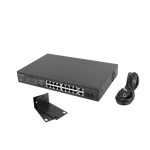 Lanberg Switch menedzsment nélküli, 16x 100Mb PoE+/ 2x 1GB/1X SFP, 10", 19" rackes (150W)