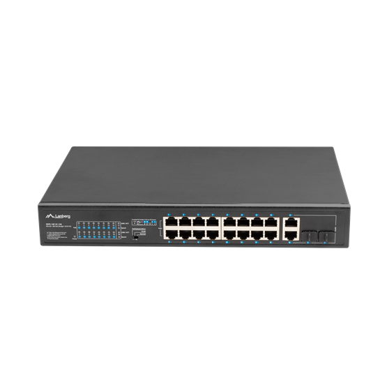Lanberg Switch menedzsment nélküli, 16x 100Mb PoE+/ 2x 1GB/1X SFP, 10", 19" rackes (150W) - Image 2
