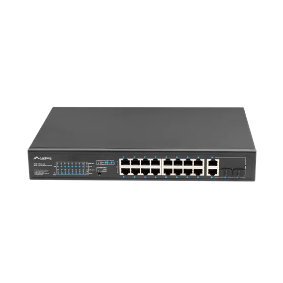 Lanberg Switch menedzsment nélküli, 16x 100Mb PoE+/ 2x 1GB/1X SFP, 10", 19" rackes (150W) - Image 2