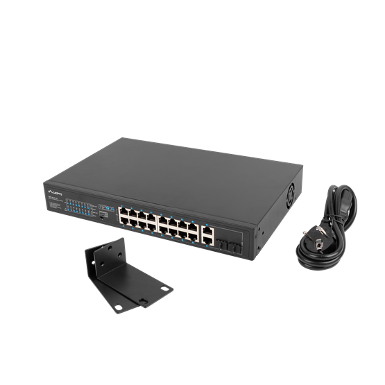 Lanberg Switch menedzsment nélküli, 16x 100Mb PoE+/ 2x 1GB/1X SFP, rackes (250W) - Image 1