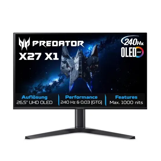 MON ACER 27" Predator X27X1bmiippruzx ZeroFrame 4K UHD 240Hz OLED fekete MONitor