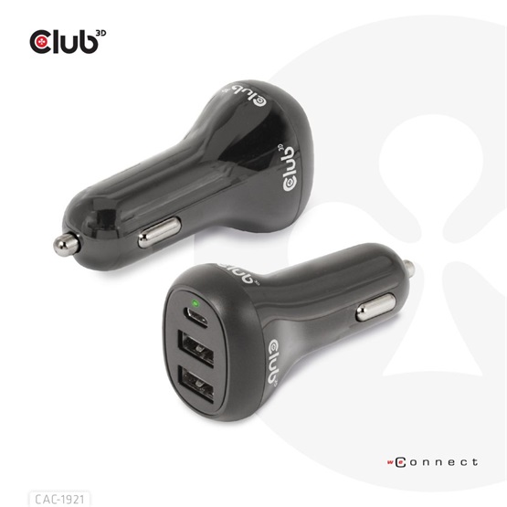Club 3D Autós Töltő - CAC-1921 (36W, 2x USB-A, 1x USB-C, 12-24V, QC3.0) - Image 2
