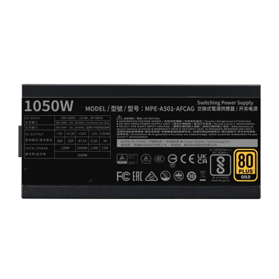 TÁP Cooler Master 1050W - MWE Gold 1050 - MPE-A501-AFCAG-3EEU - 80+ Gold ATX 3.1 - V2 Moduláris - fekete tápegység - Image 5