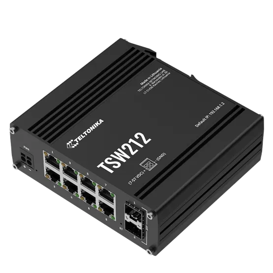 Teltonika 10 portos ipari switch, 8xRJ45, 2xSFP foglalat