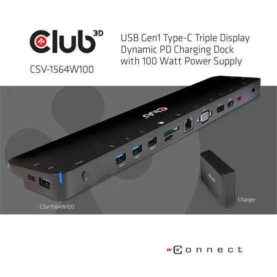 USB Club3D USB 3.2 GEN 1 TYPE C TRIPLE DISPLAY DYNAMIC PD TÖLTŐ - 100W - Image 10