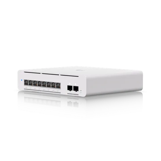 Ubiquiti Pro XG 8 PoE switch, kompakt asztali/fali, 8 port, L3 Etherlighting™ PoE++, 8x 10 GbE, 2x 10G SFP+ port