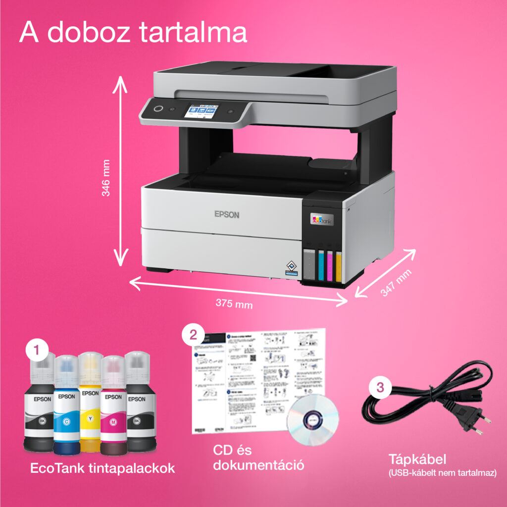 A17902-productpicture-hires-hu-HU-L6460_7.Dimensions_and_contents_2000x2000.jpg Epson EcoTank L6460 színes tintasugaras A4 MFP, ADF, duplex, LAN, WIFI - Image 4