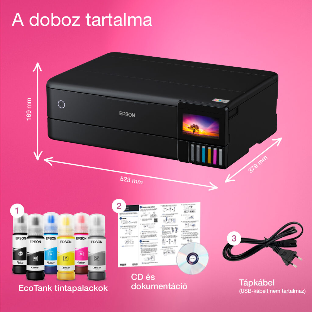 A17902-productpicture-hires-hu-HU-L8180_7.Dimensions_and_contents_2000x2000.jpg Epson EcoTank L8180 színes tintasugaras A3+ fotó MFP, duplex, WIFI - Image 4