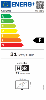 Dell Alienware AW3425DW 34" QD-OLED Gaming Monitor QHD(3440x1440)2xHDMI,DP,USB-C - Image 2
