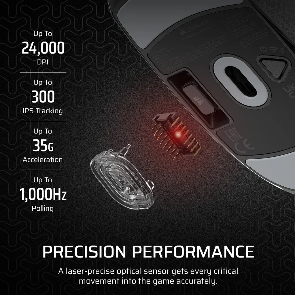 CORSAIR Vezeték Nélküli Egér Gaming, M55 Lightwight, 6 programozható gomb, Ultra-könnyű, 16000dpi, fekete - Image 10