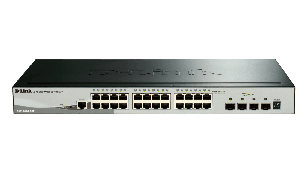 DGS-1510-28X_E.png D-Link 28-Port Gigabit Stackable Smart Managed Switch including 4 10G SFP+ - Image 1