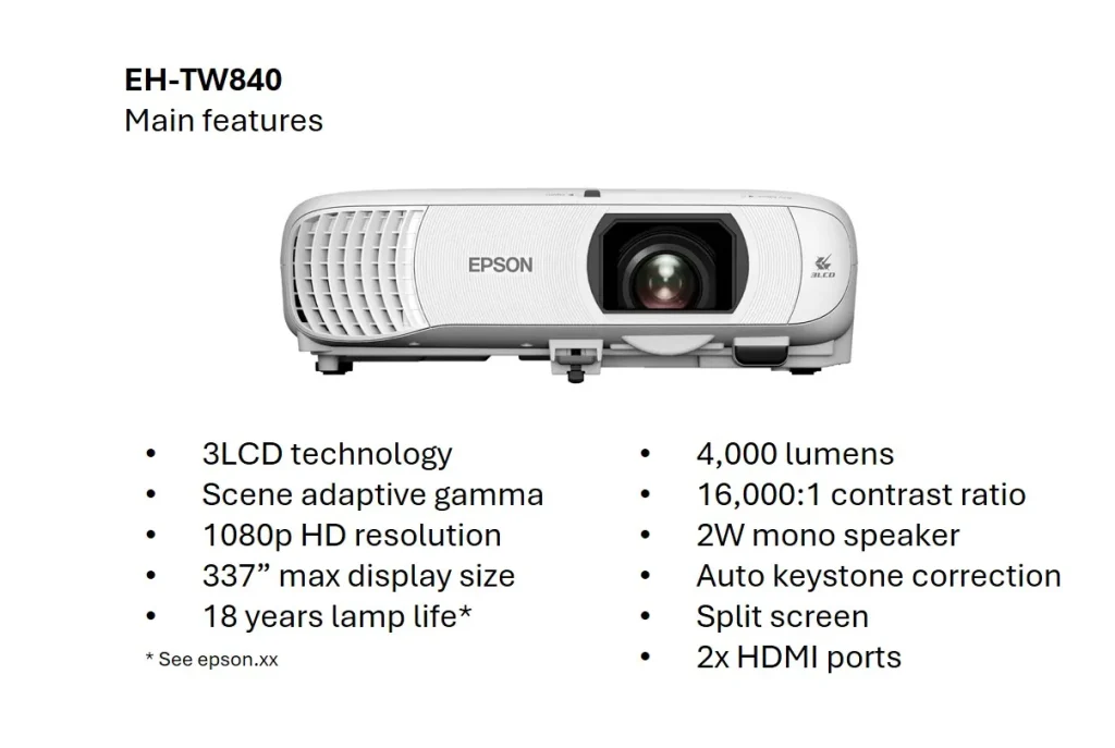 Epson EH-TW840 3LCD / 4000Lumen / Full HD házimozi projektor - Image 18