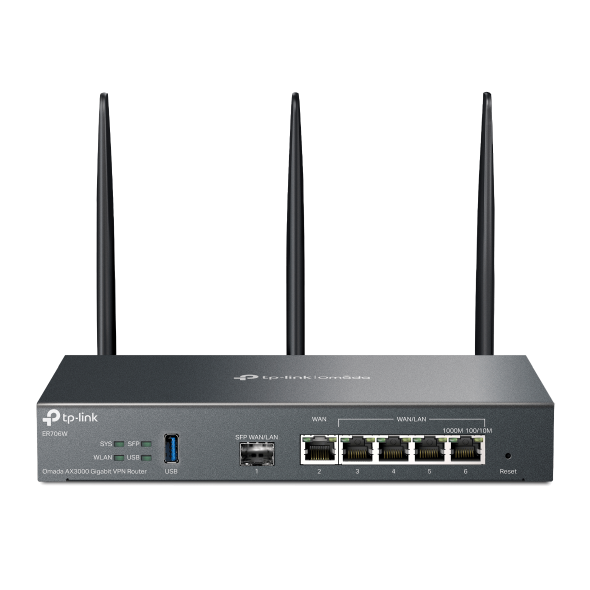 TP-LINK Vezetékes Omada AX3000 VPN Router 1xWAN(1000Mbps) + 4xLAN(1000Mbps) + 1xSFP + 1xUSB3.0, ER706W