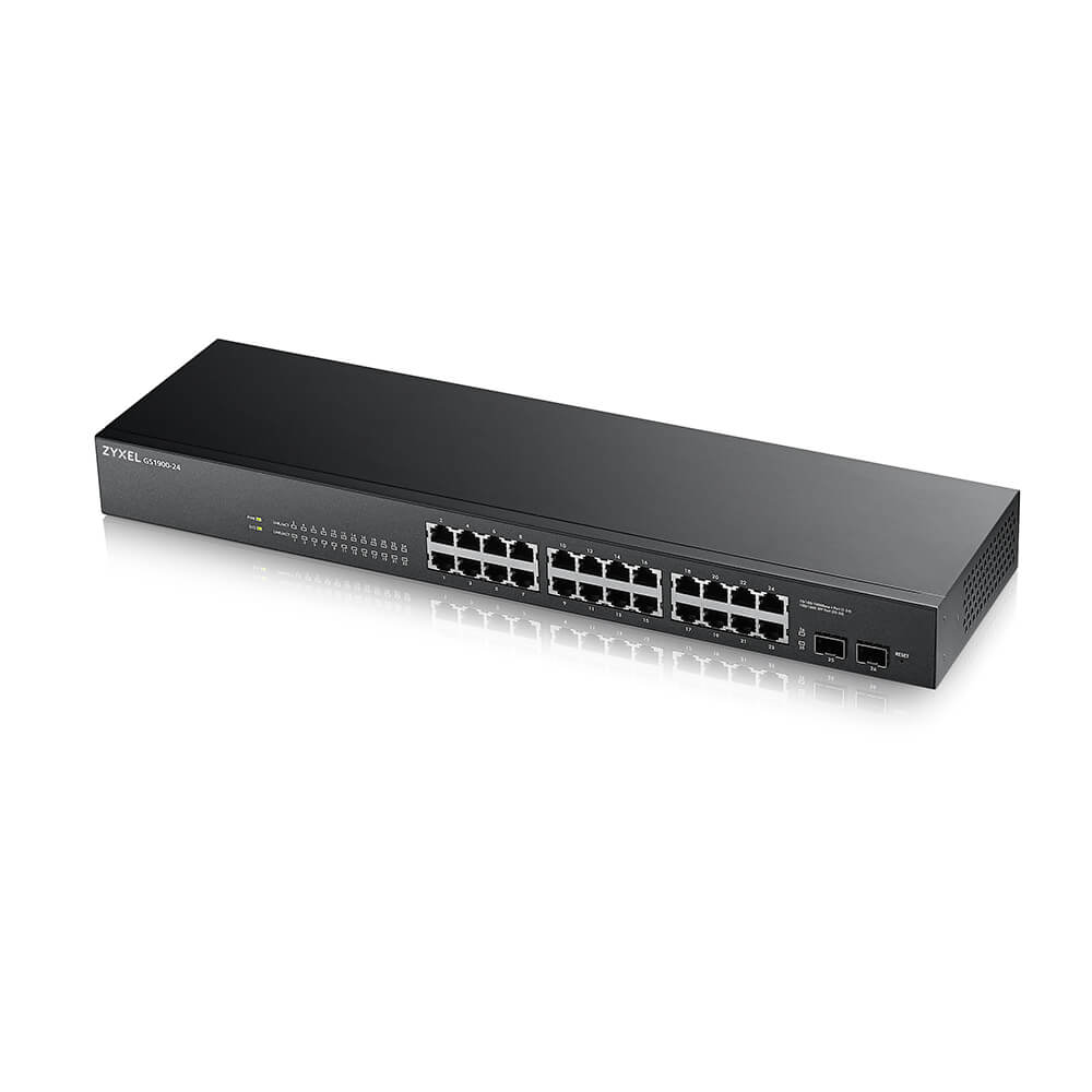 GS1900-24v2_1.jpg Zyxel 26-port Gigabit Web Smart switch: 24x Gigabit metal + 2x SFP, IPv6, 802.3a - Image 1