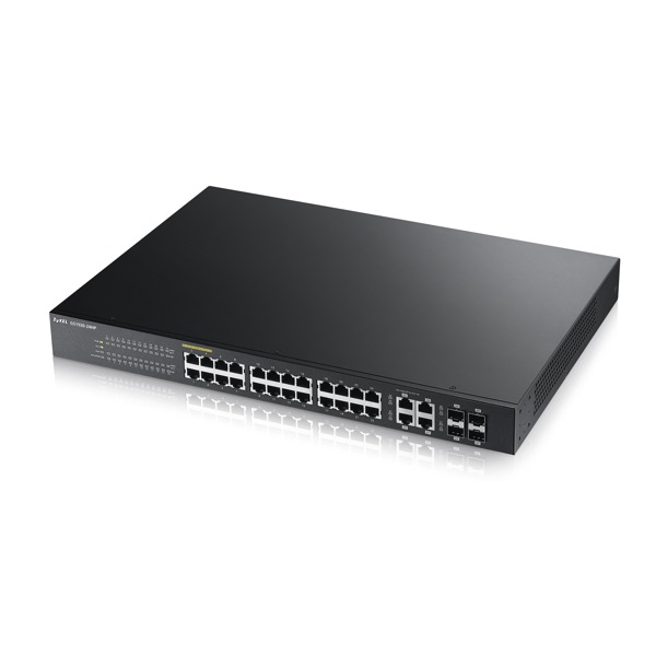GS1920-24HPv2_2.jpg 28 Port Smart Managed PoE Switch 24x Gigabit Copper PoE and 4x Gigabit dual pers - Image 1