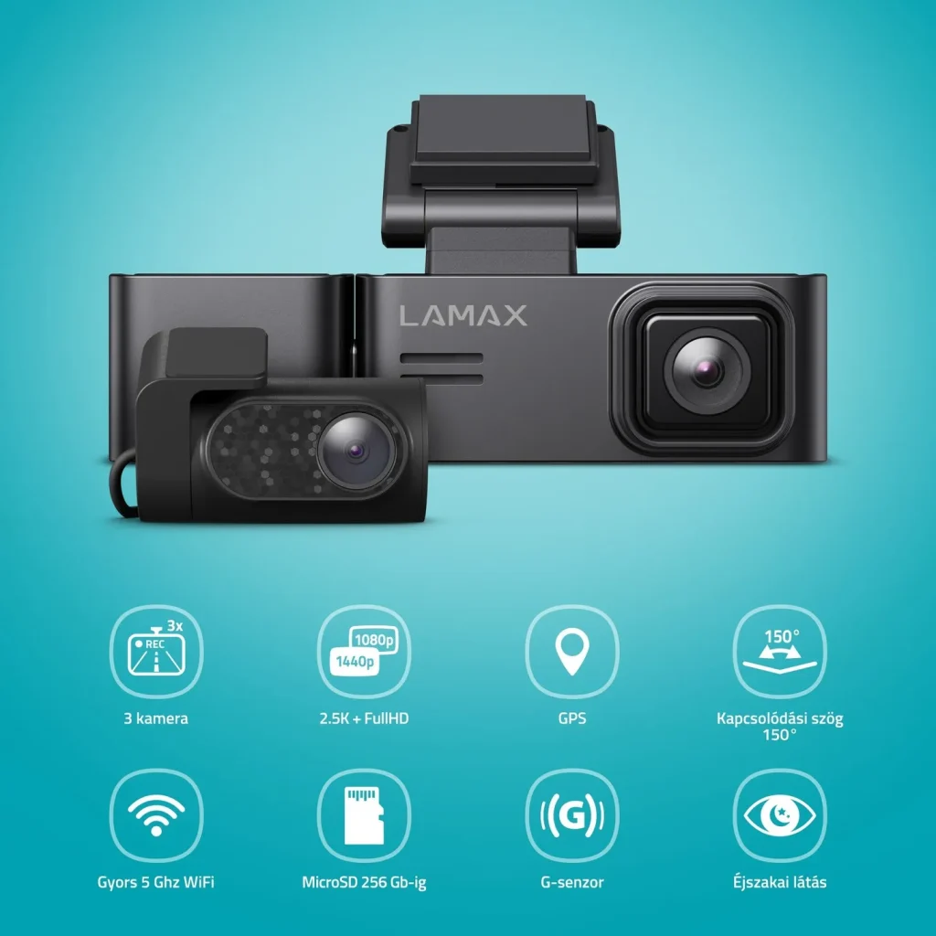 LAMAX N10 GPS 3in1 Autós kamera 3 db kamerával (első/hátsó/belső) - Image 2