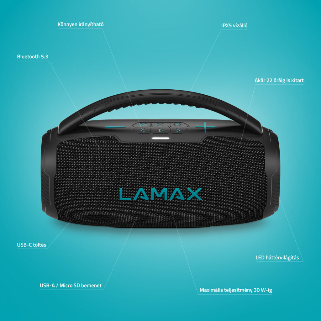 LAMAX PartyGo1 Mini 30W Bluetooth Karaoke hangszóró vezeték nélküli mikrofonnal - Image 5