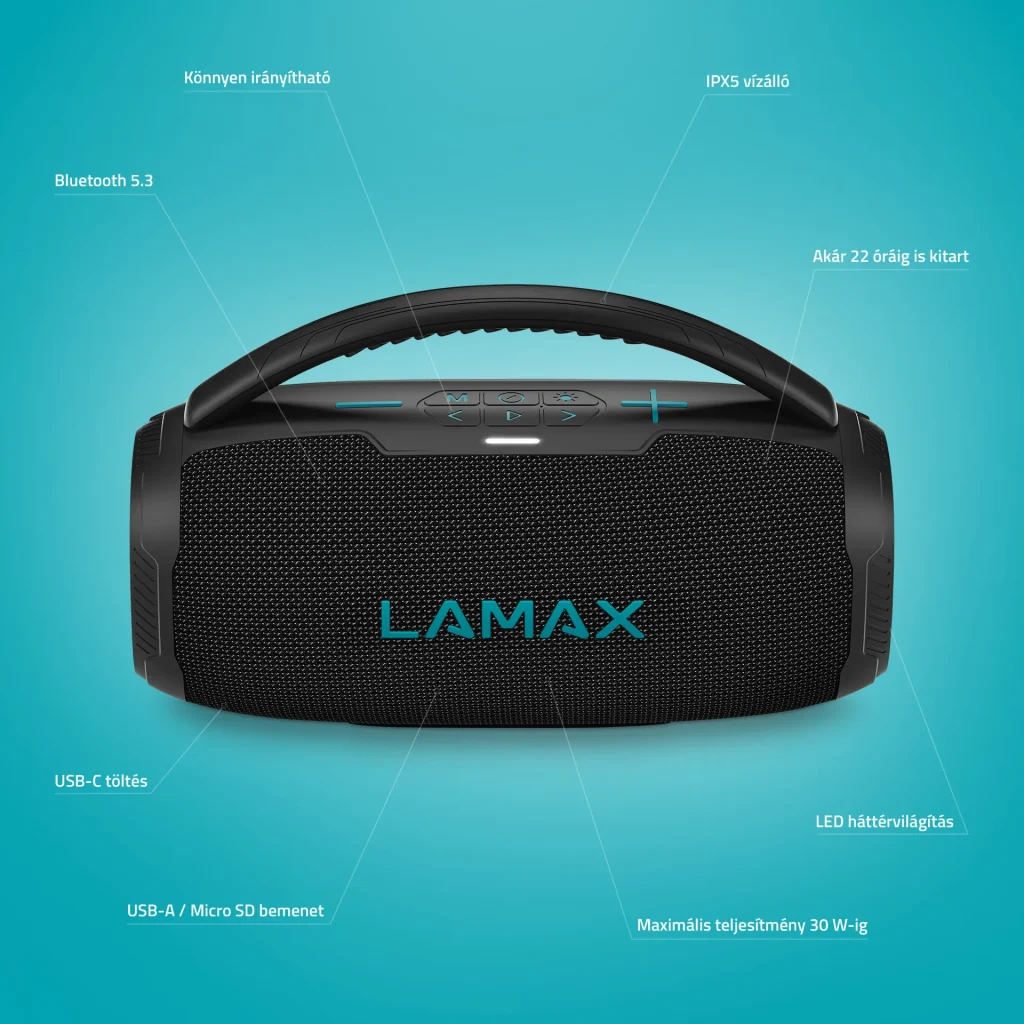 LAMAX PartyGo1 Mini 30W Bluetooth Karaoke hangszóró vezeték nélküli mikrofonnal - Image 5