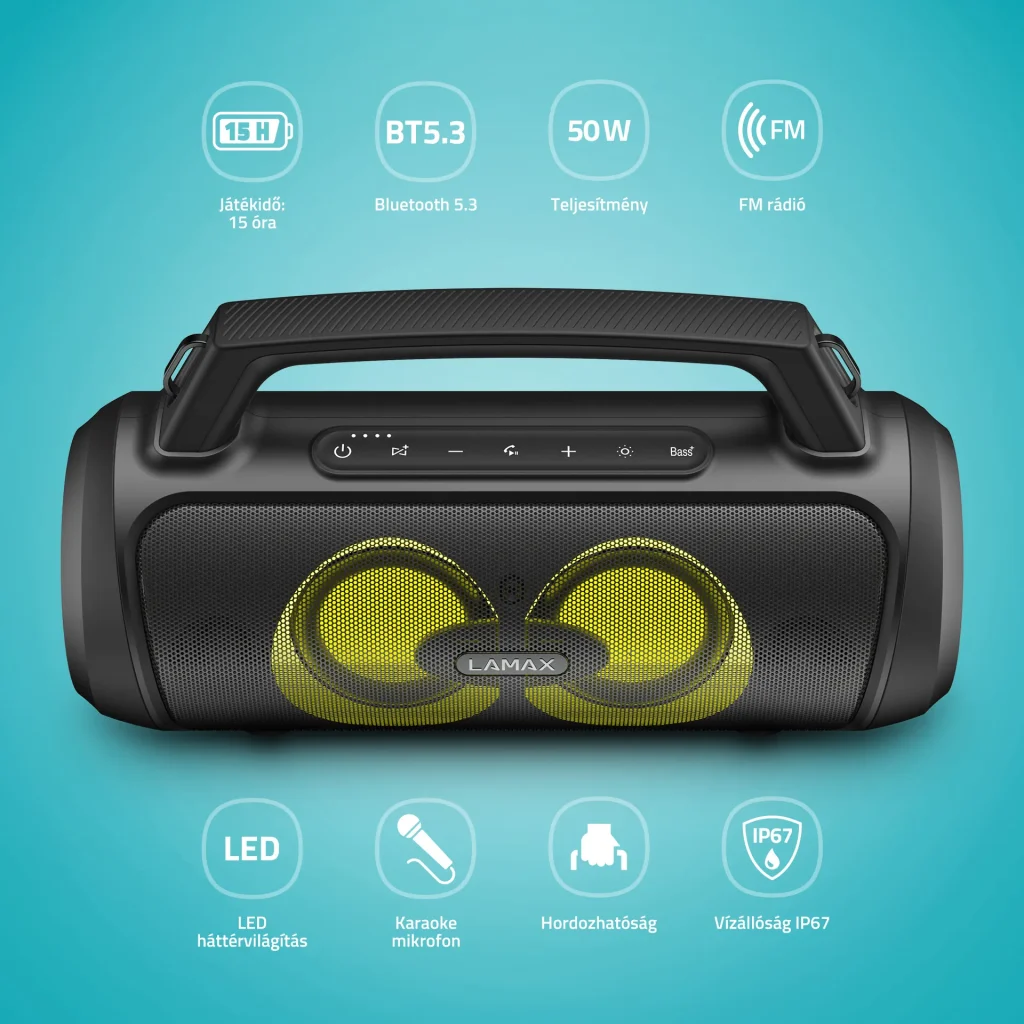 LAMAX PartyGo1 Play 50W Bluetooth Party hangszóró vezeték nélküli mikrofonnal - Image 3