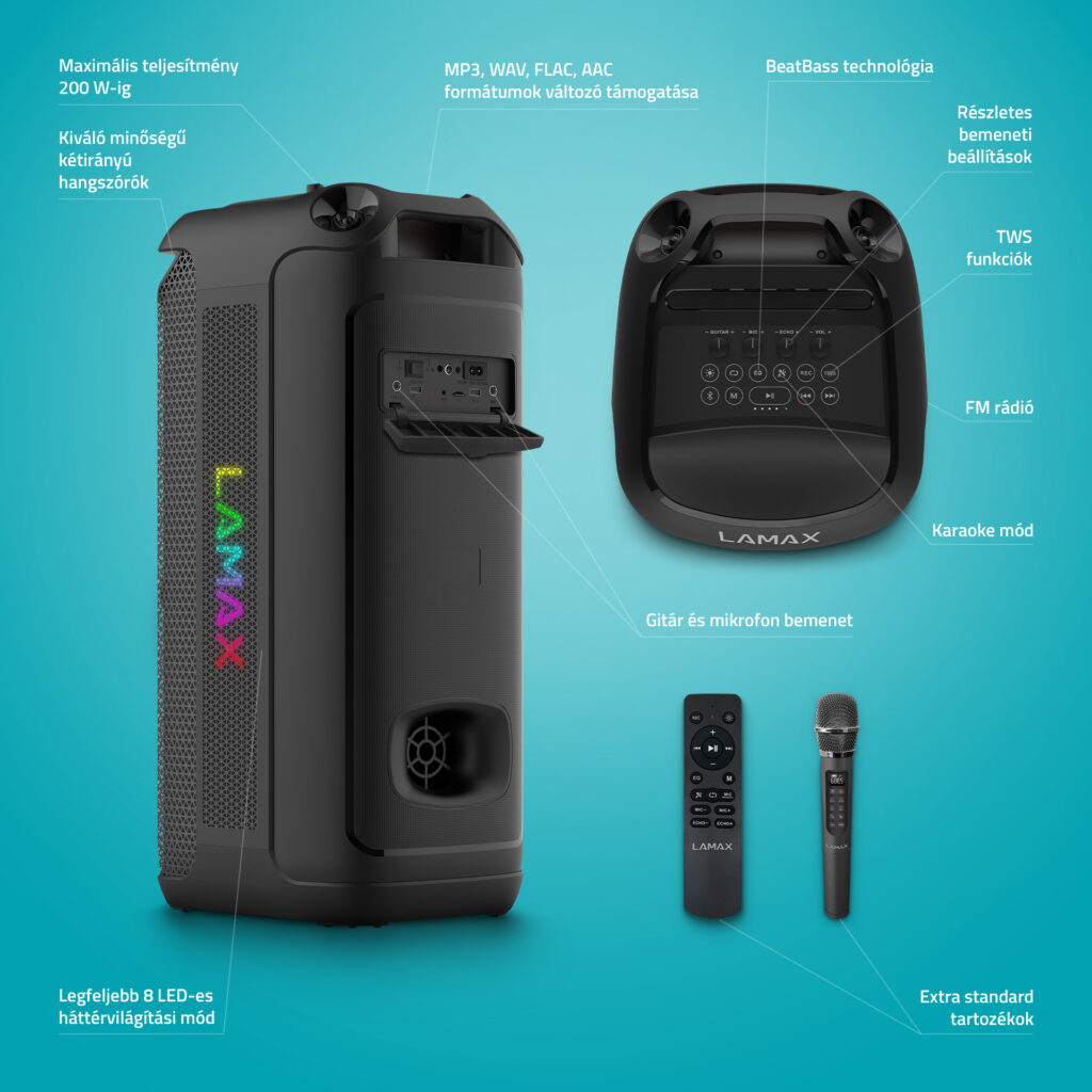 LAMAX PartyKing1 Max 200W Bluetooth Party hangszóró vezetéknélküli karaoke mikro - Image 4