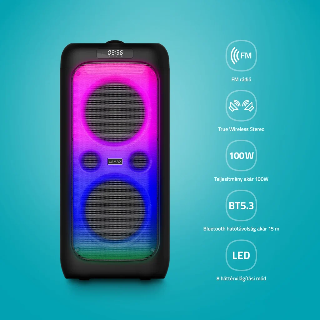 LAMAX Partyking1 Plus  100W Bluetooth Party hangszóró vezeték nélküli mikrofonna - Image 2
