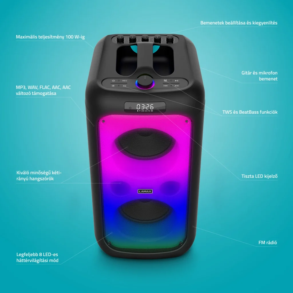 LAMAX Partyking1 Plus  100W Bluetooth Party hangszóró vezeték nélküli mikrofonna - Image 4