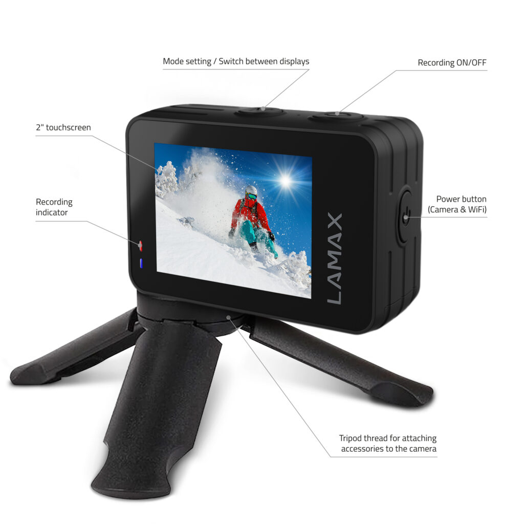 LAMAX W10.2 akciókamera, True 4K/60fps, 64MP, 2" és 1.4" kijelző, vízálló tok, W - Image 3