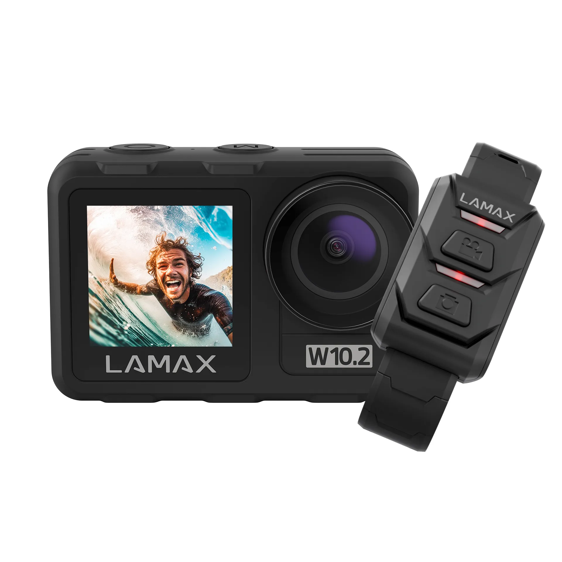LAMAX W10.2 akciókamera, True 4K/60fps, 64MP, 2" és 1.4" kijelző, vízálló tok, W