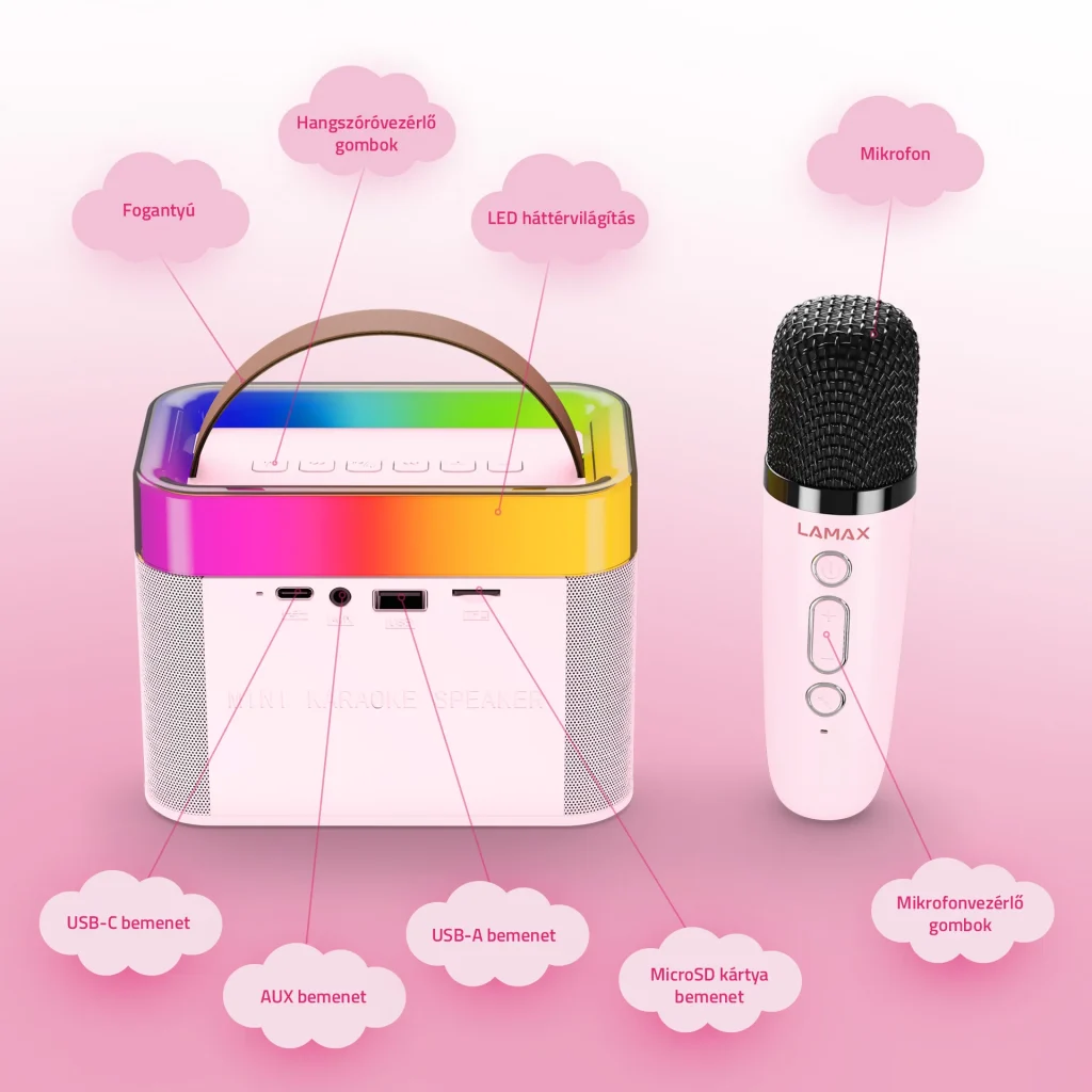 LAMAX KaraokeKid1 Pink 10W Gyerek karaoke szett vezeték nélküli mikrofonnal - Image 4