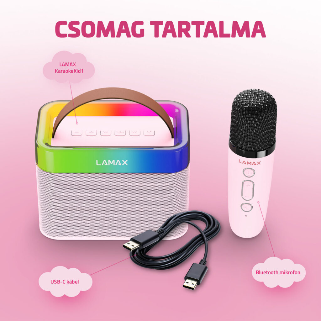 LAMAX KaraokeKid1 Pink 10W Gyerek karaoke szett vezeték nélküli mikrofonnal - Image 2