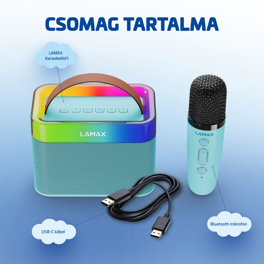 LXWSMKARAO1TA_3.jpg LAMAX KaraokeKid1 Blue 10W Gyerek karaoke szett vezeték nélküli mikrofonnal - Image 3